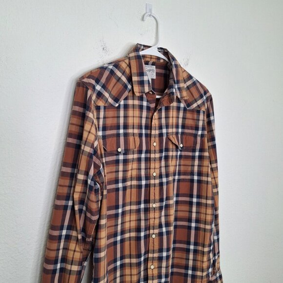 Lucky Brand Western Plaid Shirt Sz M Pearl Snap Button Cowboy Rodeo Classic - Picture 4 of 13